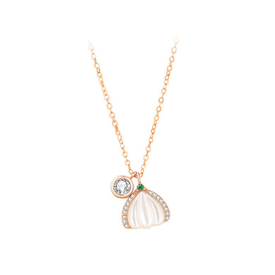925 Sterling Silver Plated Rose Gold Fashion and Creative Pumpkin Mother-of-pearl Pendant with Cubic Zirconia and Necklace