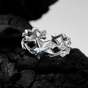 925 Sterling Silver Fashion Personalized Star Adjustable Open Ring with Cubic Zirconia