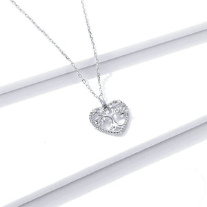 925 Sterling Silver Fashion and Creative Tree Of Life Heart-shaped Pendant with Cubic Zirconia and Necklace