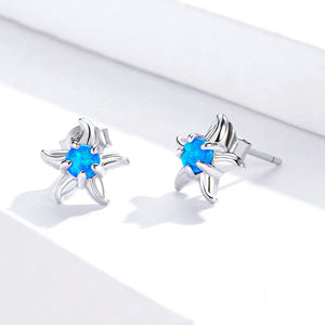 925 Sterling Silver Fashion Simple Starfish Stud Earrings with Cubic Zirconia
