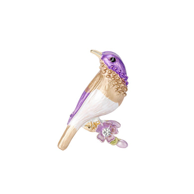 Fashion and Simple Plated Gold Enamel Purple Bird Brooch with Cubic Zirconia