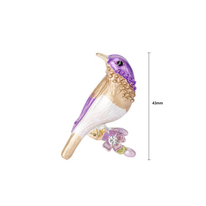 Fashion and Simple Plated Gold Enamel Purple Bird Brooch with Cubic Zirconia