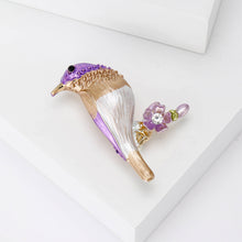 Load image into Gallery viewer, Fashion and Simple Plated Gold Enamel Purple Bird Brooch with Cubic Zirconia