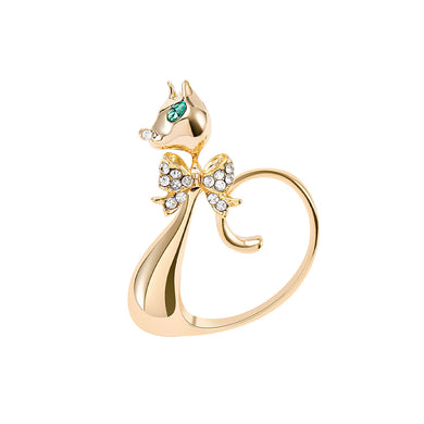 Simple and Temperament Plated Gold Ribbon Cat Brooch with Cubic Zirconia