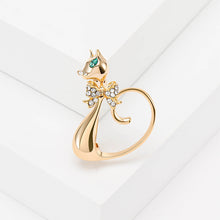 Load image into Gallery viewer, Simple and Temperament Plated Gold Ribbon Cat Brooch with Cubic Zirconia