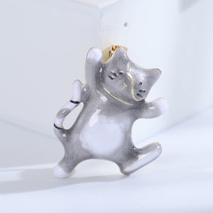 Simple and Cute Plated Gold Enamel Grey Cat Brooch