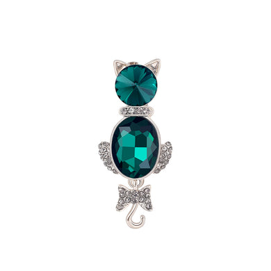 Fashion Simple Cat Brooch with Green Cubic Zirconia