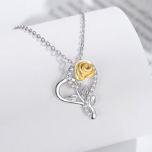 Load image into Gallery viewer, 925 Sterling Silver Fashion and Romantic Golden Rose Heart-shaped Pendant with Cubic Zirconia and Necklace