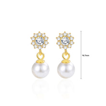 Load image into Gallery viewer, 925 Sterling Silver Plated Gold Fashion Simple Sunflower Imitation Pearl Earrings with Cubic Zirconia