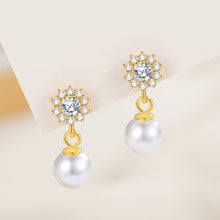 Load image into Gallery viewer, 925 Sterling Silver Plated Gold Fashion Simple Sunflower Imitation Pearl Earrings with Cubic Zirconia