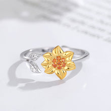 Load image into Gallery viewer, 925 Sterling Silver Fashion Temperament Golden Sunflower Adjustable Open Ring with Cubic Zirconia