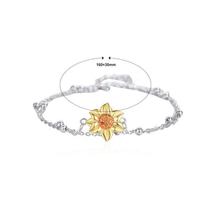 925 Sterling Silver Fashion Temperament Golden Sunflower Double Layer Bracelet with Cubic Zirconia