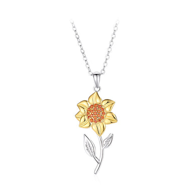 925 Sterling Silver Fashion Temperament Golden Sunflower Pendant with Cubic Zirconia and Necklace