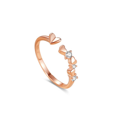 925 Sterling Silver Plated Rose Gold Simple and Fashion Heart-shaped Adjustable Open Ring with Cubic Zirconia