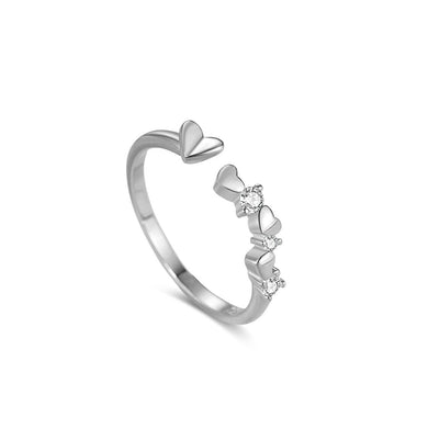 925 Sterling Silver Simple and Fashion Heart-shaped Adjustable Open Ring with Cubic Zirconia