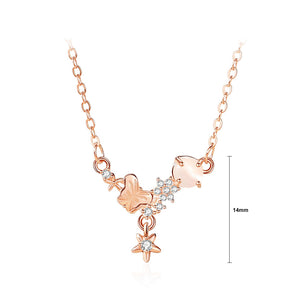 925 Sterling Silver Plated Rose Gold Fashion Temperament Butterfly Flower Pendant with Cubic Zirconia and Necklace