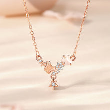 Load image into Gallery viewer, 925 Sterling Silver Plated Rose Gold Fashion Temperament Butterfly Flower Pendant with Cubic Zirconia and Necklace