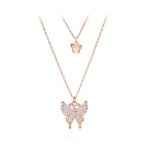 Load image into Gallery viewer, 925 Sterling Silver Plated Rose Gold Fashion and Simple Butterfly Pendant with Cubic Zirconia and Double-layer Necklace