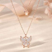 Load image into Gallery viewer, 925 Sterling Silver Plated Rose Gold Fashion and Simple Butterfly Pendant with Cubic Zirconia and Double-layer Necklace
