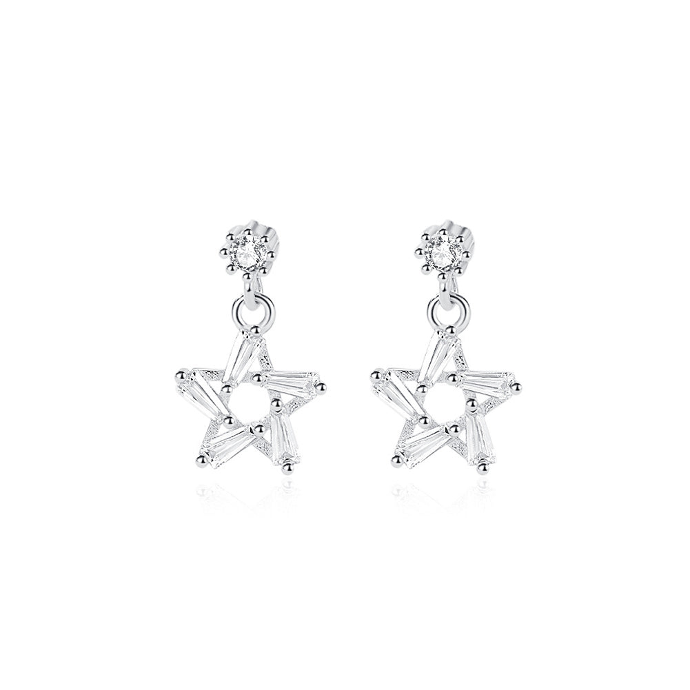 925 Sterling Silver Fashion and Simple Star Earrings with Cubic Zirconia