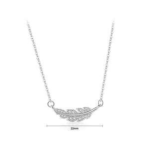 925 Sterling Silver Simple and Fashion Leaf Pendant with Cubic Zirconia and Necklace