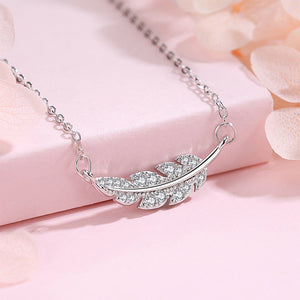 925 Sterling Silver Simple and Fashion Leaf Pendant with Cubic Zirconia and Necklace