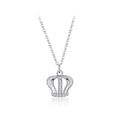 925 Sterling Silver Fashion and Simple Crown Pendant with Cubic Zirconia and Necklace