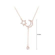 Load image into Gallery viewer, 925 Sterling Silver Plated Rose Gold Fashion Simple Moon Star Tassel Pendant with Cubic Zirconia and Necklace