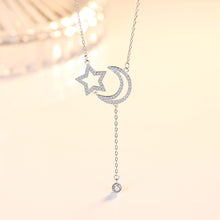 Load image into Gallery viewer, 925 Sterling Silver Fashion Simple Moon Star Tassel Pendant with Cubic Zirconia and Necklace