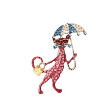 Load image into Gallery viewer, Fashion and Creative Plated Gold Umbrella Enamel Red Cat Brooch
