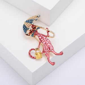 Fashion and Creative Plated Gold Umbrella Enamel Red Cat Brooch