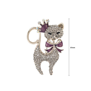 Fashion Brilliant Plated Gold Enamel Purple Ribbon Cat Brooch with Cubic Zirconia