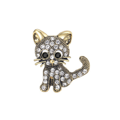 Simple Cute Plated Gold Cat Brooch with White Cubic Zirconia