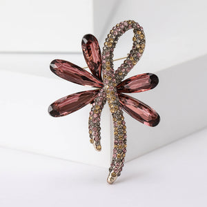 Fashion and Elegant Plated Gold Ribbon Brooch with Purple Cubic Zirconia