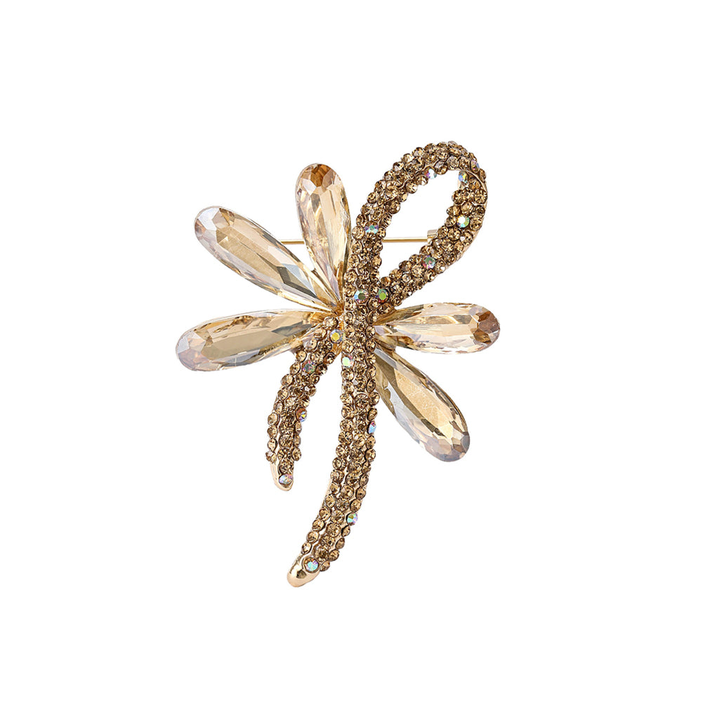 Fashion and Elegant Plated Gold Ribbon Brooch with Gold Cubic Zirconia