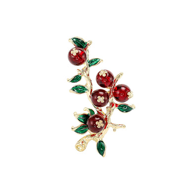 Fashion and Elegant Plated Gold Dark Red Persimmon Brooch