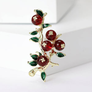 Fashion and Elegant Plated Gold Dark Red Persimmon Brooch