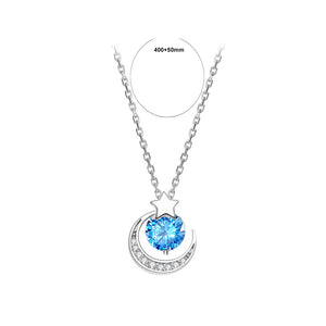 925 Sterling Silver Fashion Simple Star and Moon Pendant with Cubic Zirconia and Necklace