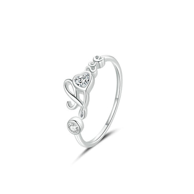 925 Sterling Silver Fashion Romantic Love Heart Shape Adjustable Open Ring with Cubic Zirconia