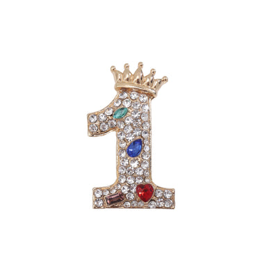 Fashion Brilliant Plated Gold Crown Number 1 Brooch with Cubic Zirconia