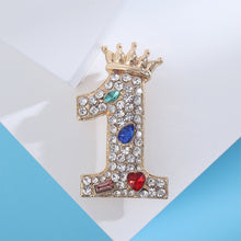 Load image into Gallery viewer, Fashion Brilliant Plated Gold Crown Number 1 Brooch with Cubic Zirconia