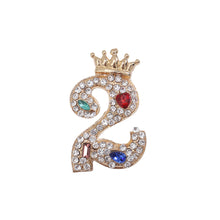 Load image into Gallery viewer, Fashion Brilliant Plated Gold Crown Number 2 Brooch with Cubic Zirconia