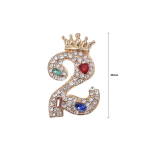 Fashion Brilliant Plated Gold Crown Number 2 Brooch with Cubic Zirconia