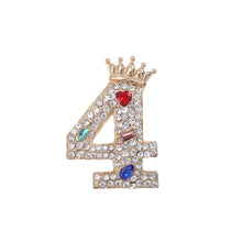 Load image into Gallery viewer, Fashion Brilliant Plated Gold Crown Number 4 Brooch with Cubic Zirconia