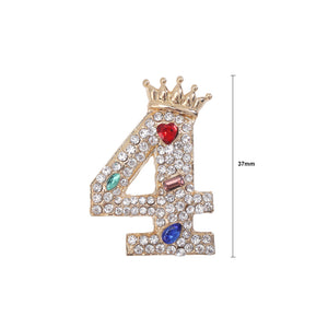 Fashion Brilliant Plated Gold Crown Number 4 Brooch with Cubic Zirconia