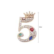 Load image into Gallery viewer, Fashion Brilliant Plated Gold Crown Number 5 Brooch with Cubic Zirconia