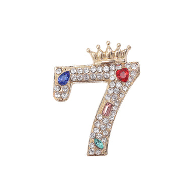 Fashion Brilliant Plated Gold Crown Number 7 Brooch with Cubic Zirconia
