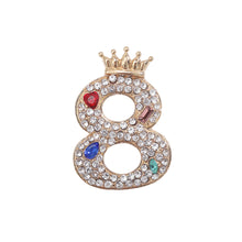 Load image into Gallery viewer, Fashion Brilliant Plated Gold Crown Number 8 Brooch with Cubic Zirconia