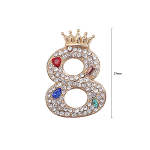 Fashion Brilliant Plated Gold Crown Number 8 Brooch with Cubic Zirconia