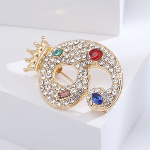 Fashion Brilliant Plated Gold Crown Number 9 Brooch with Cubic Zirconia